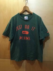 ビンテージ ナイキ Tシャツ マイアミ アメフト 大学 L 90s 古着 USA製 グリーン