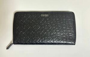 極美品 CK CALVIN KLEIN カルバンクライン 長財布 小銭入れ 札入れ ウォレット ラウンドファスナー ブラック 