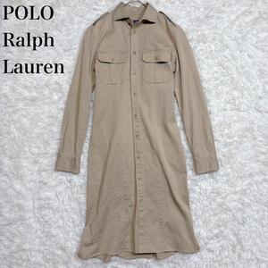 POLO Ralph Lauren シャツワンピース 現行タグ ミリタリー 4 ポロラルフローレン ベージュ ロング丈 羽織り　伸縮性 ストレッチ