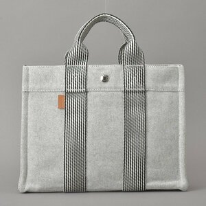 1円 極美品 HERMES エルメス ニューフールトゥPM ハンドバッグ キャンバス グレー クリーニング済み トートバッグ 軽量 鞄 Ma.e