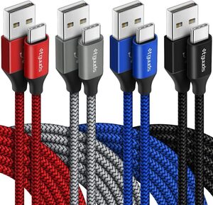 4 レッド, グレー, ブルー, ブラック 1m USB Type C ケーブル【1m 4本セット】etguuds 3A 急速充電