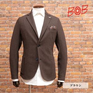 秋冬/BOB/50サイズ/イタリア製ジャケット 起毛ジャージー 伸縮 ストライプ トラッド 上品 アンコン 新品/茶色/ブラウン/jb281/