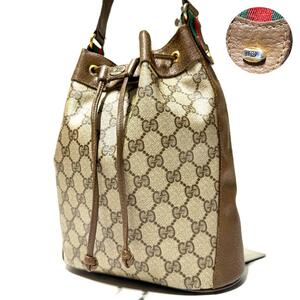 1円～●GUCCI　グッチ　OLD　GUCCI　オールドグッチ　シェリーライン　バケツ型　GGスプリーム　巾着　ショルダーバッグ