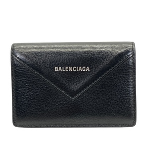 BALENCIAGA バレンシアガ 505238 カードケース パスケース 名刺入れ 二つ折り コンパクト ロゴ レザー ブラック