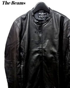 M【The BEAMS Wzip LAMB LEATHER JACKET Black ビームス レザージャケット レザーブルゾン ラムレザー ブラック】