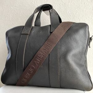 【近年モデル!!! 美品!!!】GIORGIO ARMANI ジョルジオアルマーニ ビジネスバッグ 2way ブリーフケース ハンド ショルダー レザー メンズ 茶