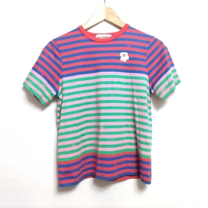 マリメッコ marimekko 半袖Tシャツ サイズXXS XS - レッド×ブルー×マルチ レディース クルーネック/ボーダー/Tasaraita Relaxed トップス