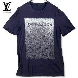 《最高峰》LOUIS VUITTON ルイヴィトン メンズ 半袖 Tシャツ クルーネック トップス カットソー グラデーション ロゴ ネイビー 46 Mサイズ