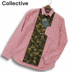 【新品 未使用】 Collective コレクティブ メンズビギ 通年 カモフラ 迷彩 切替★ 長袖 チェック シャツ Sz.L　メンズ　A4T09043_8#C