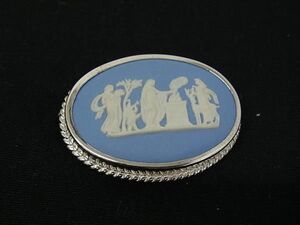 ■美品■ WEDGWOOD ウェッジウッド ジャスパー ピンブローチ ピンバッチ アクセサリー レディース シルバー系×ライトブルー系 DF4964