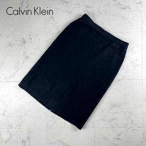 美品 Calvin Klein カルバンクライン バックスリット入り ミディアム丈タイトスカート 裏地あり レディース ボトムス 黒 サイズ4*IC356