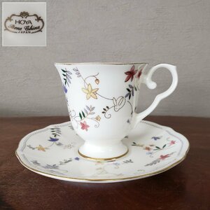 アンティーク　カップ＆ソーサー　HOYA　Bone China　JAPAN　金彩　うさぎ　ラビット　花　ホワイト　可愛い　レトロ　ティー【60s2393】