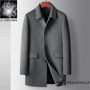 18万 最高級*ウールコート ダウンジャケット 超希少 セレブ*WOOL 新品 ロングコート ビジネスコート 防寒 厚手 紳士 スーツ グレー 2XL