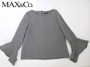 美品 Max&Co. マックス&コー　マックスコー ★グレー　チェック柄　ジャージー　デザイン袖　トップス　46　XL相当