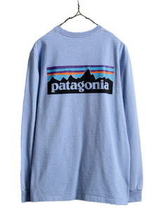 19年製 パタゴニア 両面 プリント 長袖 Tシャツ メンズ S / 古着 Patagonia アウトドア ロンT プリントT ロゴT フィッツロイ ブルー P6 青
