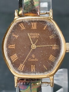 CITIZEN シチズン 4-752643 アナログ クォーツ 腕時計 スモールサイズ ブラウン文字盤 ヘキサゴン レザーベルト ステンレス 新品電池交換済