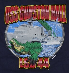 ST8ポートPORTアメリカ古着ミリタリーTシャツUSS GUNSTON HALLガンストン・ホールXLビッグサイズLSD44紺系TシャツNAVY海軍USN両面プリント