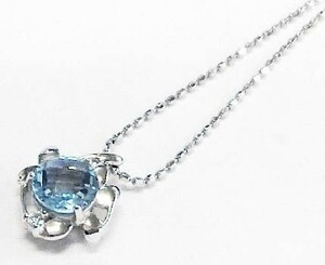 【13-34】K18WG ブルートパーズ0.71ct ダイヤモンド0.01ct ペンダントネックレス【菊地質店】