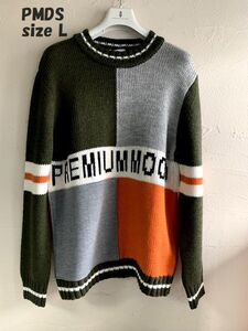 【最大値下げ】P.M.D.S. PREMIUM MOOD DENIM SUPERIOR　切替ラウンドネックセーター　マルチカラー サイズL 参考29,700円