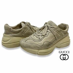 正規品 GUCCI RHYTON Distressed グッチ ライトン 498916 レザー ローカット スニーカー ダットシューズ ヴィンテージ加工 7 1/2 ベージュ