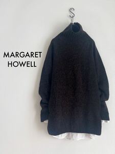 定価35640円 カシミヤ混MARGARET HOWELL カシミヤ混 ミックスニット ハイネック ブラウン マーガレットハウエル レディースMサイズ