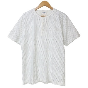 グラッドハンド GLAD HAND＆CO. × 伊勢丹 美品 Tシャツ 半袖 カットソー ヘンリーネック 総柄 L ベージュ系 X メンズ