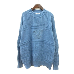 マウジー moussy ニット セーター ハイネック 刺繍 長袖 オーバーサイズ F 青 ブルー /MN ■MO レディース