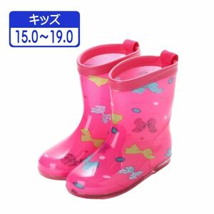 キッズ ショート レインブーツ ピンク 16.0cm レインシューズ 長靴 雨靴 防水 防滑底 子供 女の子 リボン ドット かわいい 17004 ②