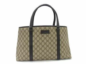 1円 ■美品■ GUCCI グッチ 114595 GG柄 PVC×レザー ハンドバッグ トート ショルダー 肩掛け レディース ブラウン系 BK2116