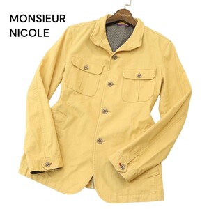 美品★ MONSIEUR NICOLE ムッシュ ニコル 通年 襟ワイヤー★ 麻 リネン混 ワーク ジャケット カバーオール Sz.46　メンズ　A4T05575_5#O