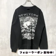 古着 used　90s　SMOG　長袖プリントスウェット　トレーナー　NEWYORK　ガイコツ　スカル　黒　ブラック　レトロ