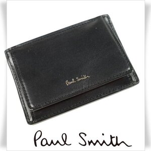 新品1円～★ポールスミス Paul Smith 牛革レザー小銭入れ財布 カードケース コインケース ブラック マルチストライプ ベジタン ◆4944◆