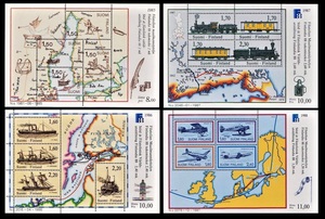 bβ248y5-2F3　フィンランド1985-88年　乗物と地図・4シート完　13.5×9㎝