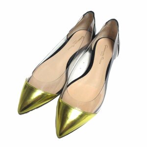 美品 Gianvito Rossi ジャンヴィトロッシ PLEXI FLAT エナメル×クリア素材 ポインテッドトゥ パンプス 36 23.0cm相当 マルチカラー ◆