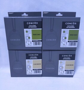 【4個セット新品未開封品】CONCOR コンコール 芳香剤 車 クリップ＆ハング エアーフレッシュナー ウッズグレイス クリアホライズン送料無料