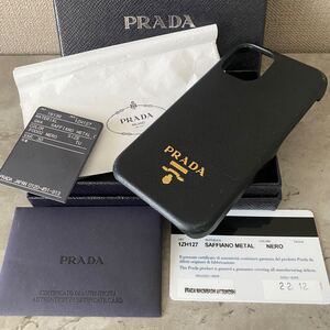 PRADA プラダ iPhone12 mini ケース 1ZH127 携帯ケース スマホケース サフィアーノレザー 黒 ブラック NERO カバー メンズ レディース兼用