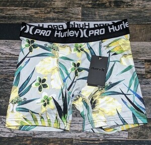 箱付き HURLEY PRO サーフインナー ショートパンツ ワンサイズ M~L相当 検 USA西海岸 水着/海パン/ボードショーツ ハーレー 白/ボタニカル