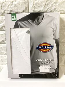 新品 4枚組 XL Dickies ディッキーズ メンズ Vネック 半袖 Tシャツ ホワイト 白 無地 コットン 綿 インナー 大きいサイズ 