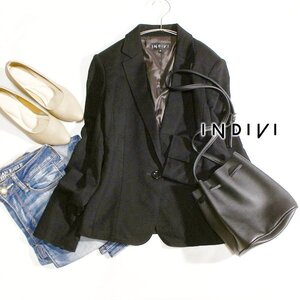 美品 INDIVI インディヴィ 綺麗め ジャージーストレッチ ジャケット 40号 L 春 秋 合服 24B11