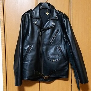 FIRSTRUST FRT ONE LOVE FRINGE W-LEATHER フリンジ ダブルライダース レザージャケット L 牛革 ブラック 黒 木村拓哉 schott VANSON 666