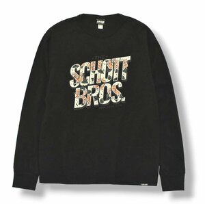 ★美品 ショット Schott SCHOTT BROS ローズ デザイン 長袖 Tシャツ M ブラック コットン ロングスリーブ ロンT 総柄 バラ ロゴ プリント★