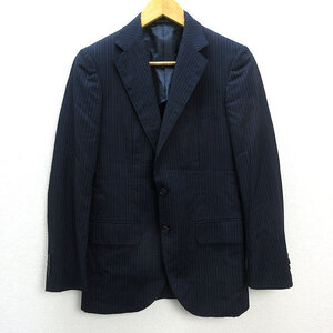 X★ ユナイテッドアローズ/Green Label Relaxing SUPER FINE CLOTH ストライプ柄 2BテーラードジャケットJKT【42】紺MENS/3【中古】