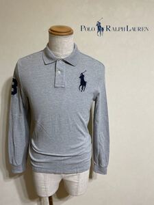 【良品】 Polo Ralph Lauren ポロ ラルフローレン ビッグポニー 鹿の子 ポロシャツ トップス ジュニアサイズL (14-16) 長袖 グレー