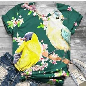 6XL大きいサイズ　大人気　韓国版　動物印象　Tシャツ　インコ　鳥　オウム