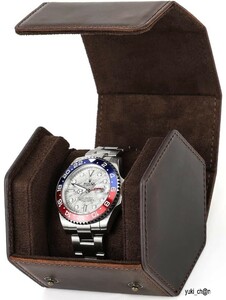 腕時計収納ボックス 本革腕時計ロール コーヒー色 六角形 1本用 レザー防水 耐衝撃 時計ケース 収納 腕時計の持運び 旅行 携帯