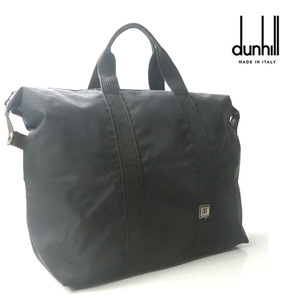 美品 dunhill ダンヒル イタリア製 仔牛革 カーフスキン レザー使用 堅牢 ナイロンダック ボストンバッグ 黒 【参考価格￥88,000-】