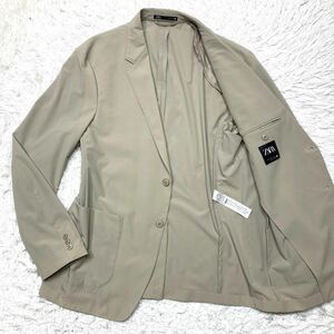 未使用級 ザラ【超希少サイズ XL】ZARA テーラードジャケット サマージャケット ブレザー ベージュ 大きいサイズ 背抜き ２ボタン 春夏秋用