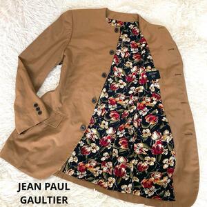 希少/美品●JEAN PAUL GAULTIER ジャンポールゴルチェ メンズ ジャケット 綿 コットン 総裏 花柄 総柄 48サイズ Lサイズ ブラウン 茶 春夏