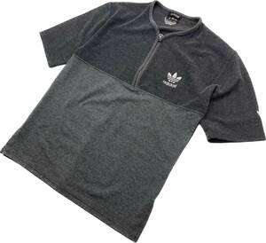 90s ☆ adidas ☆ ハーフジップ 半袖 シャツ Tシャツ L グレー スポーツ ストリート 古着 スタイル 人気 ビンテージ アディダス■AM252