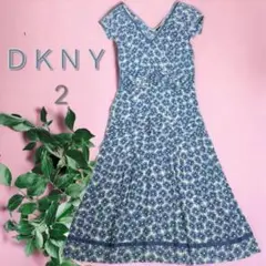 DKNY シルク100%　花柄　ワンピース　ブルー